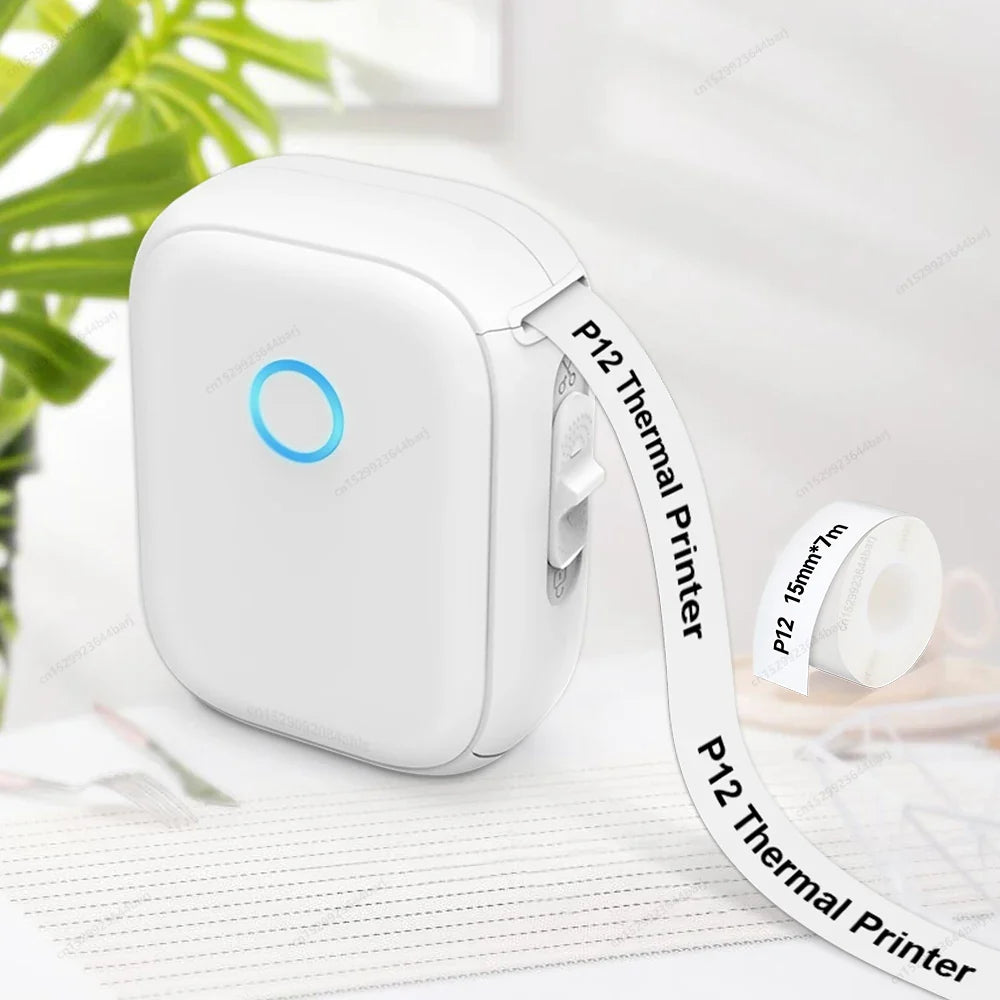Mini Label Printer P12 Inkless Thermal Label Maker Auto Cut Label Machine Self-adhesive Sticker Printer or 2PK Label Paper Tape