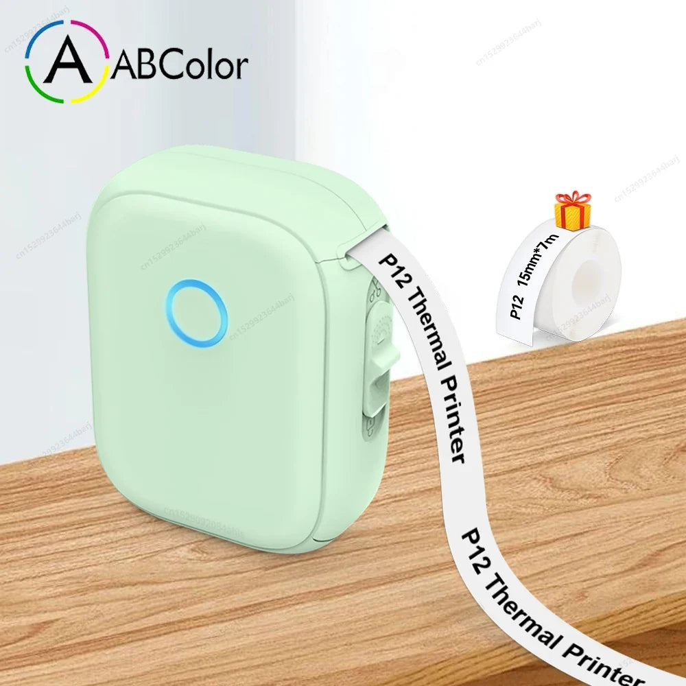 Mini Label Printer P12 Inkless Thermal Label Maker Auto Cut Label Machine Self-adhesive Sticker Printer or 2PK Label Paper Tape