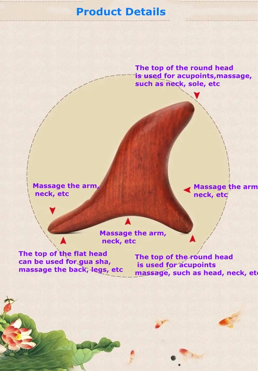 1PC Traditional Wooden Reflexology Thai Massage Tool,Thai Massage Tool,Acupuncture Point Gua Sha for Full Body Relaxation Eyes