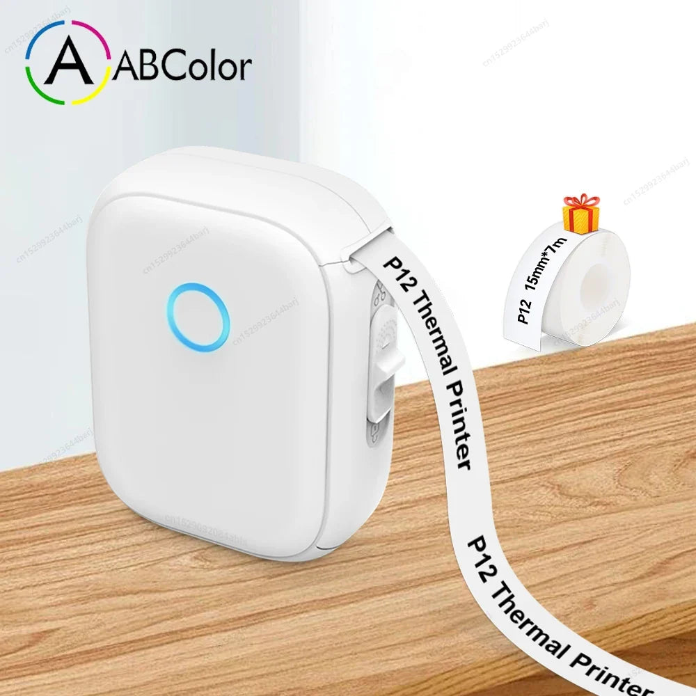 Mini Label Printer P12 Inkless Thermal Label Maker Auto Cut Label Machine Self-adhesive Sticker Printer or 2PK Label Paper Tape