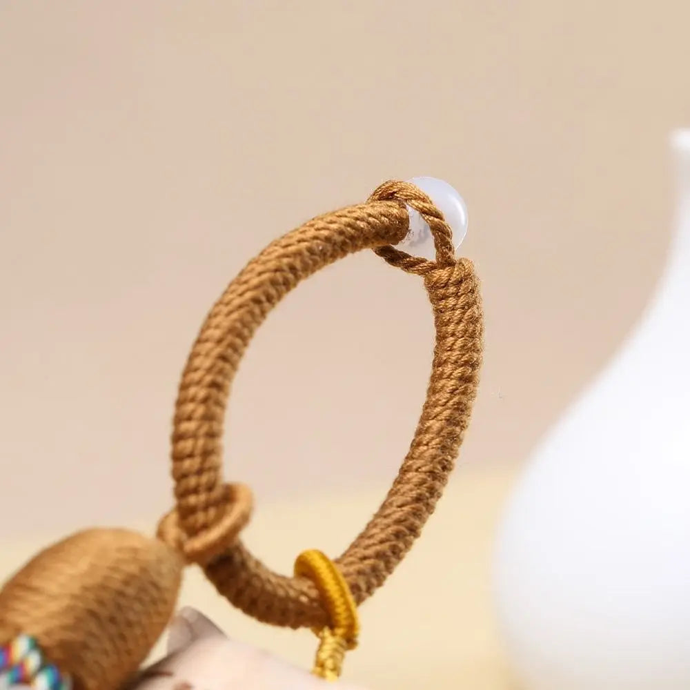 Weave Rope Wooden Carved Cat Keychain Cartoon Animal Bag Hanging Wood Kitty Dolls Pendant Kawaii Beads Carved Cat Keyring Gifts